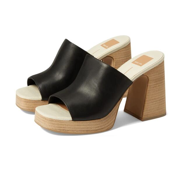 Dolce Vita Lukas Mule Heels 11 Black Leather Sandals Platform Travel Resort - Picture 1 of 9